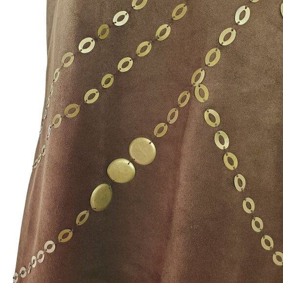 Retro Metal Embellished T Back Tunic Top Brown Microfiber Lee and Joe Womens Med - Picture 6 of 14